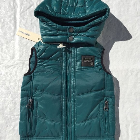 NWT***DIESEL***Green Hooded 'Jarbo' VEST***7Y*$129 - Picture 2 of 5